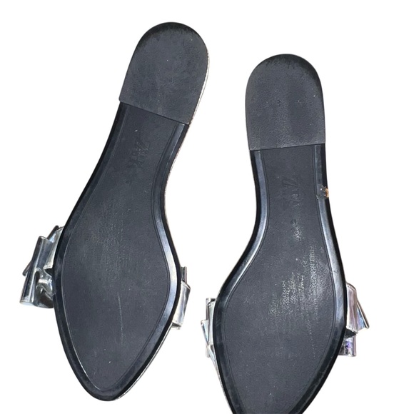 ZARA Women’s Silver Flat Sandals with Bow – Size 10 - Picture 4 of 11